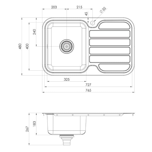 Phoenix 1000 Series Single Bowl Sink 765 x 480mm LH Bowl The Blue Space