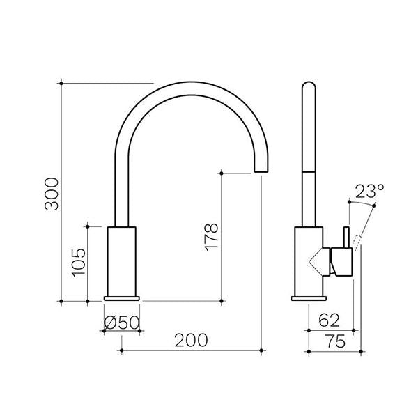 Clark Round Pin Sink Mixer - Chrome - Dimensions