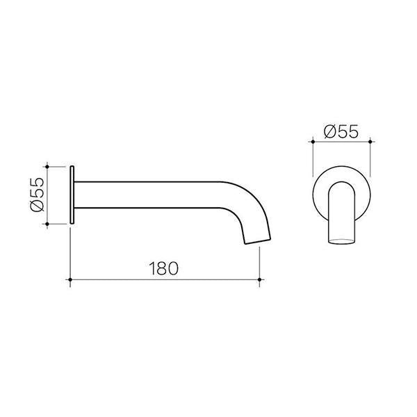 Clark Round Basin/Bath Outlet 180mm - Matte Black - dimensions