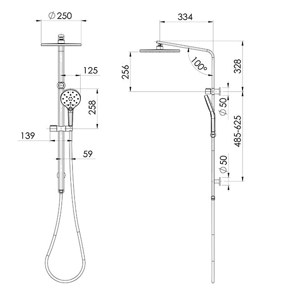 Phoenix Tapware Oxley Twin Shower Line Drawing - The Blue Space