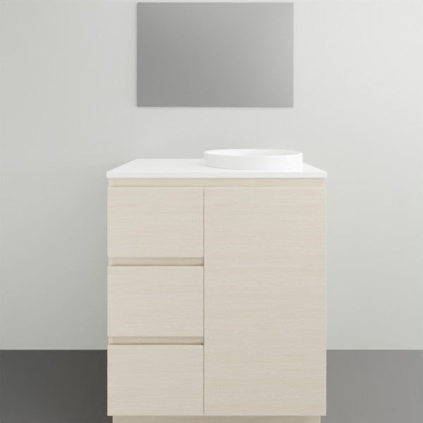 ADP Glacier Lite Door and Drawer Trio Vanity Solid Surface Top - 750mm Right Bowl | The Blue Space