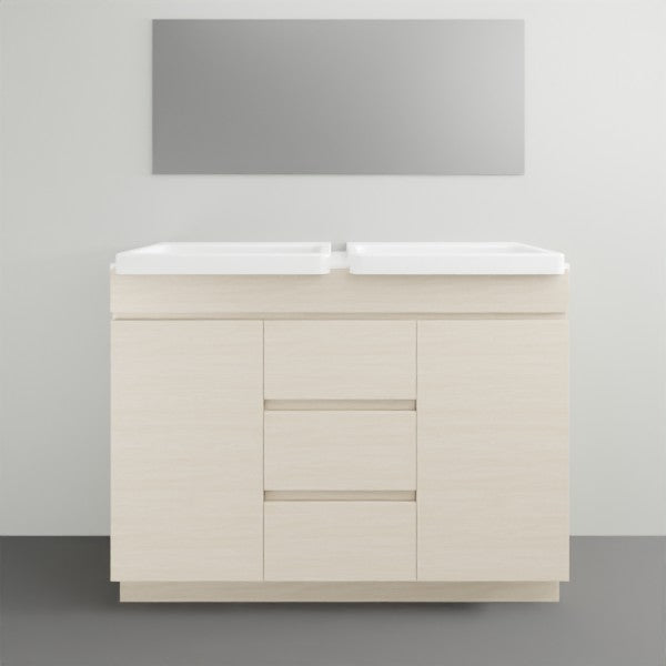 ADP Glacier Lite Semi Recessed Door & Drawer Trio Vanity Solid Surface Top - 1200mm Double Bowl | The Blue Space