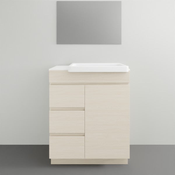 ADP Glacier Lite Semi Recessed Door & Drawer Trio Vanity Solid Surface Top - 750mm Right Bowl | The Blue Space