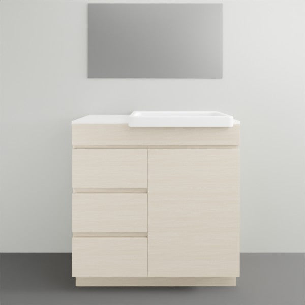 ADP Glacier Lite Semi Recessed Door & Drawer Trio Vanity Solid Surface Top - 900mm Right Bowl | The Blue Space