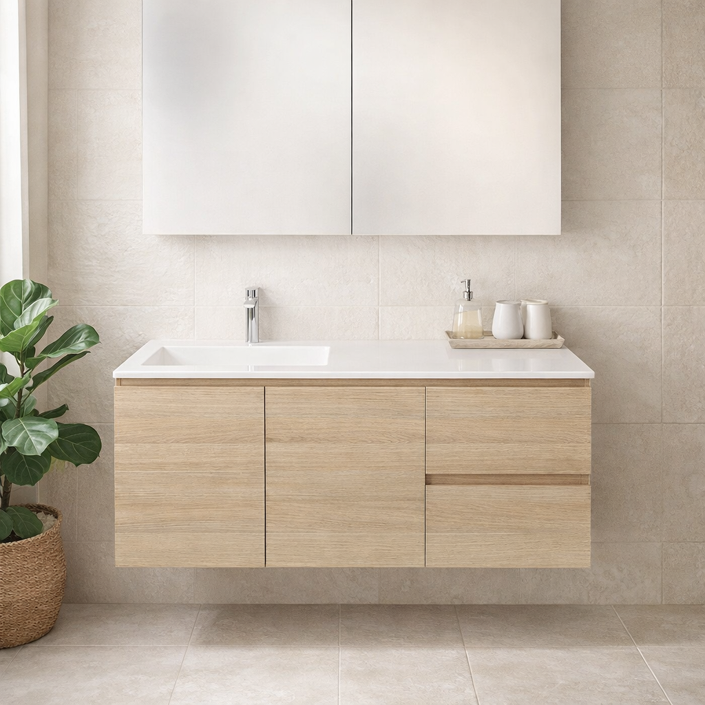 ADP Glacier Lite Door and Drawer Twin Vanity with Cast Marble Top