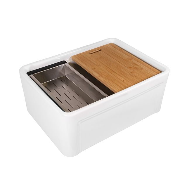 Bao Ceramic Farmhouse Sink & Accessories Pack 615mm - Gloss White | The Blue Space