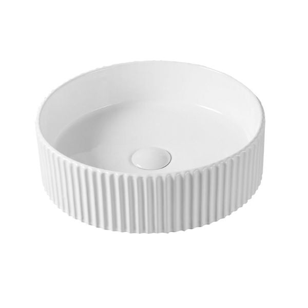 Bao Fluted Round 400mm Above Counter Basin - Matte White