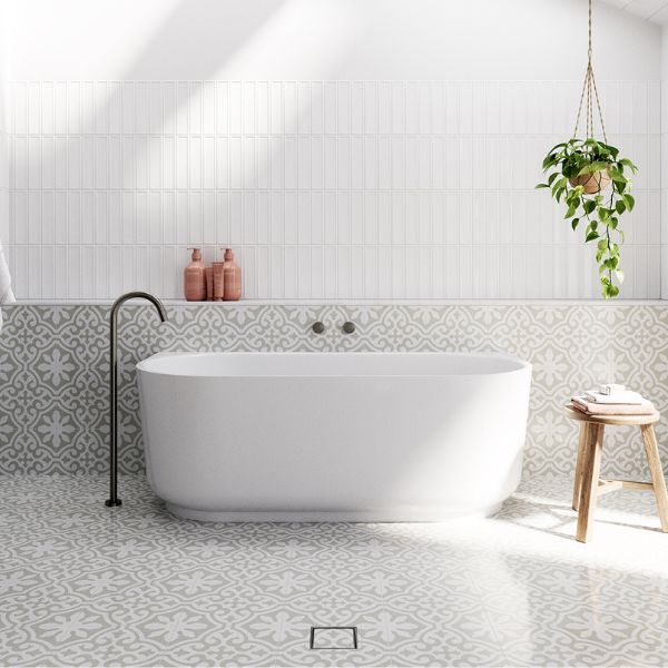 Tamarama Soft Grey Matt P3 Cushioned Edge Porcelain Tile 300x300mm with Baö Elegant Back to Wall Bath - The Blue Space