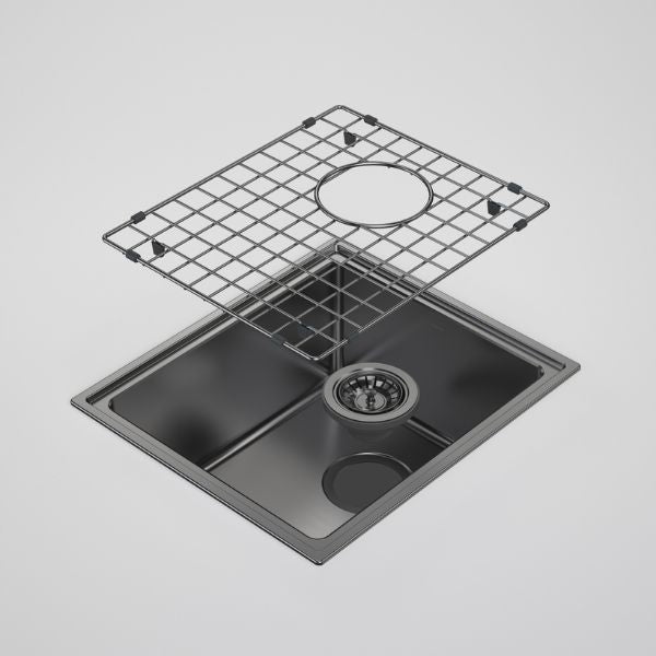 Caroma Urbane II Gunmetal Single Bowl Sink with Protective Grid and Basket Waste Included