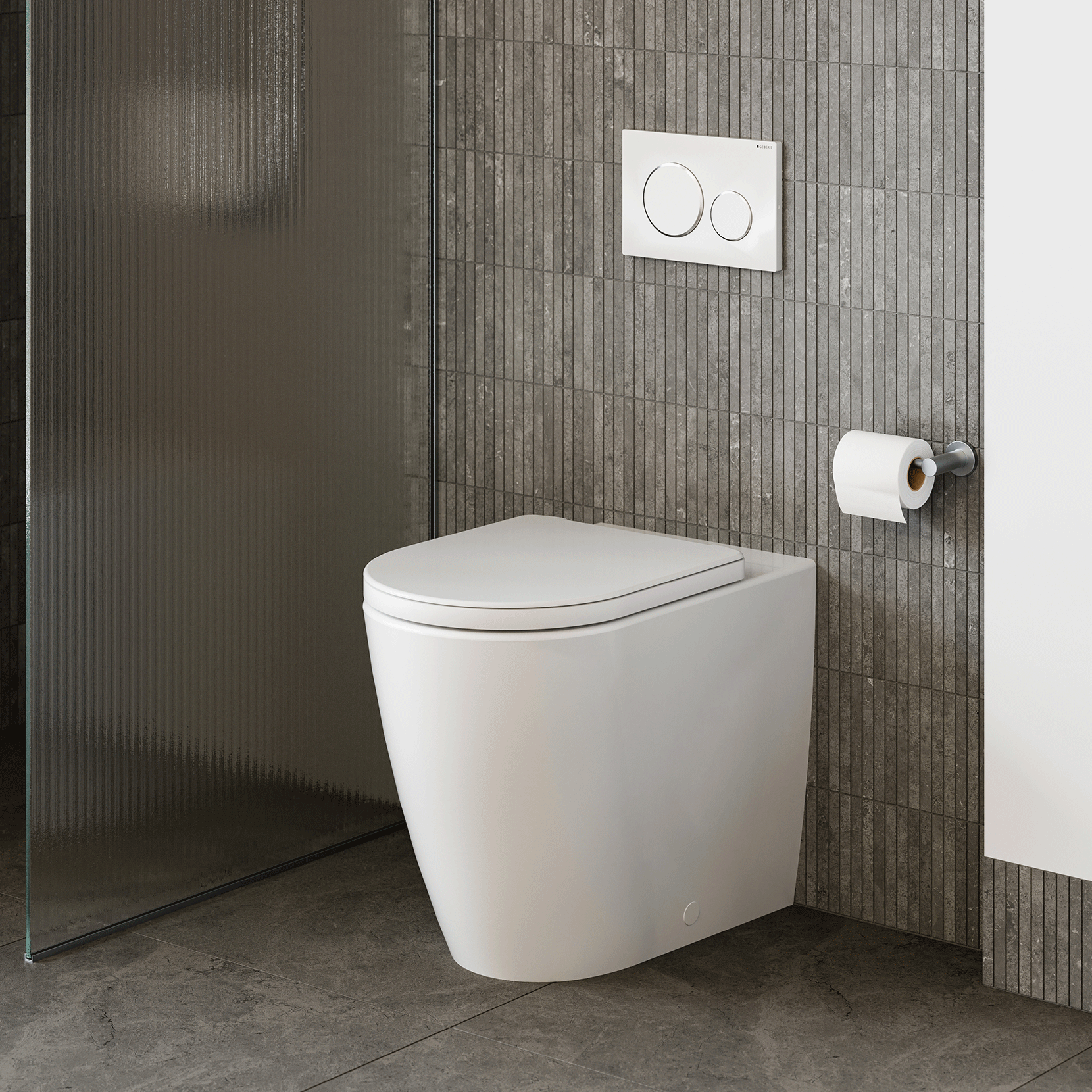 Caroma Urbane II Luxe Cleanflush Wall Faced Toilet with Geberit Sigma In-Wall Cistern