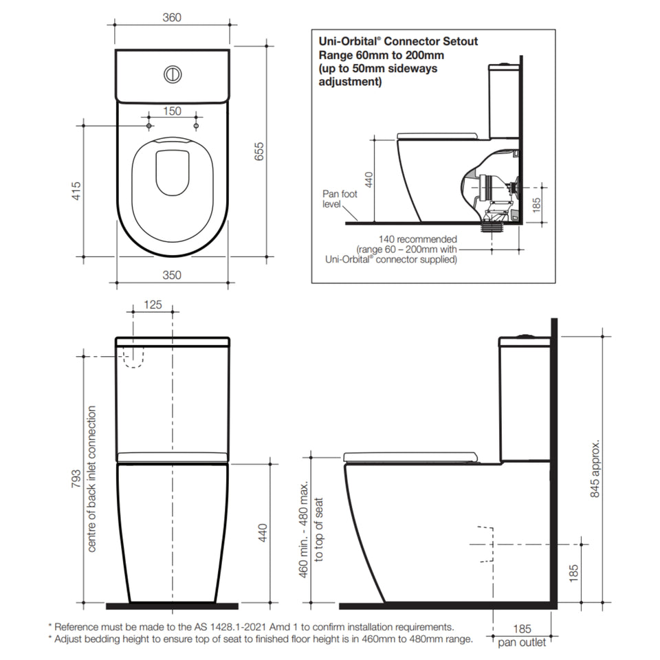 Caroma Urbane II Cleanflush Wall Faced Toilet Suite