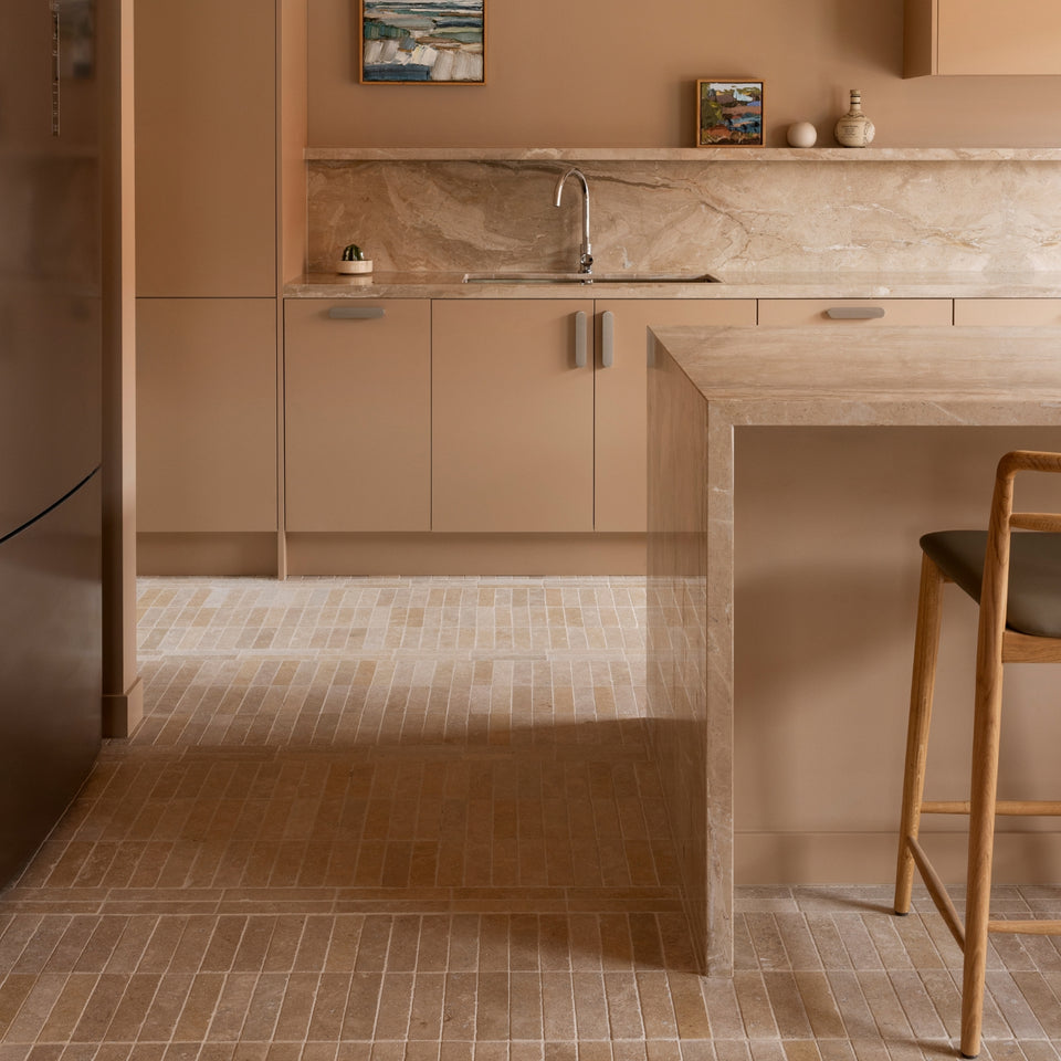 Tumbled Natural Beige Travertine Subway Tile 50mm x 200mm