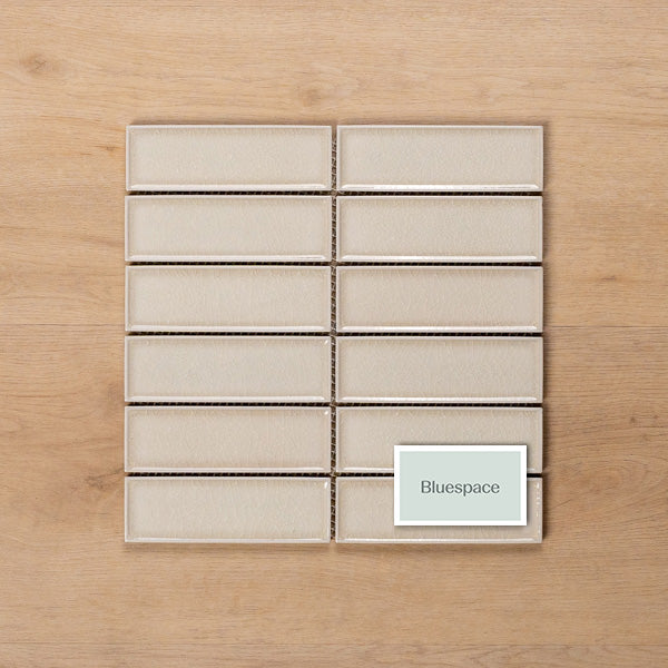 Palm Cove Ivory Gloss Crackle Porcelain Mosaic Tile 47x147mm Horizontal - The Blue Space