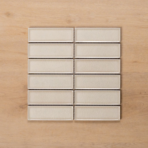 Palm Cove Ivory Gloss Crackle Porcelain Mosaic Tile 47x147mm Horizontal - The Blue Space