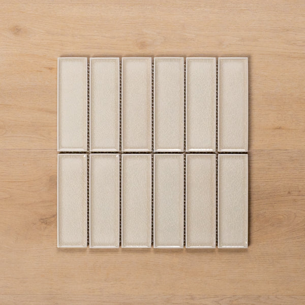 Palm Cove Ivory Gloss Crackle Porcelain Mosaic Tile 47x147mm Vertical - The Blue Space