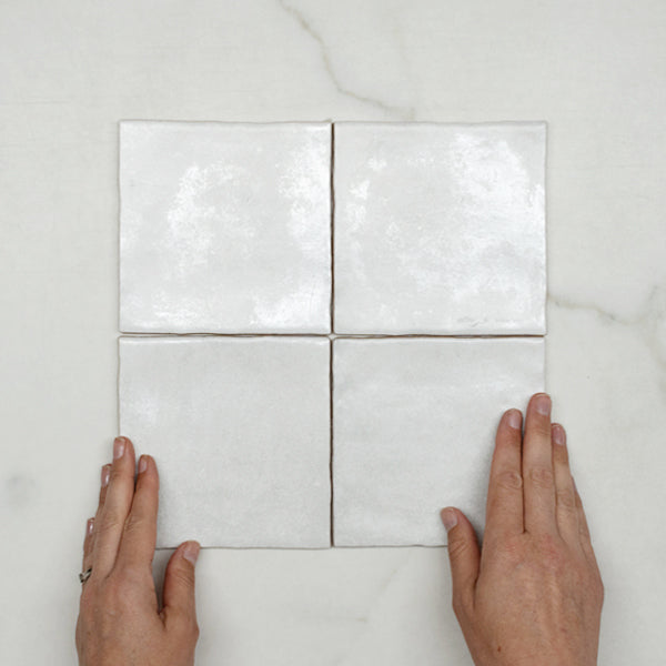 White Malee Satin Hand Made Spanish Ceramic Tile 130 x 130 x 8mm