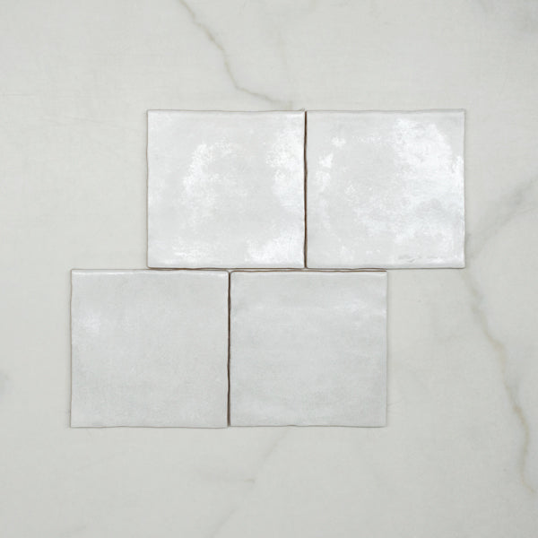 White Malee Satin Hand Made Spanish Ceramic Tile 130 x 130 x 8mm Sample