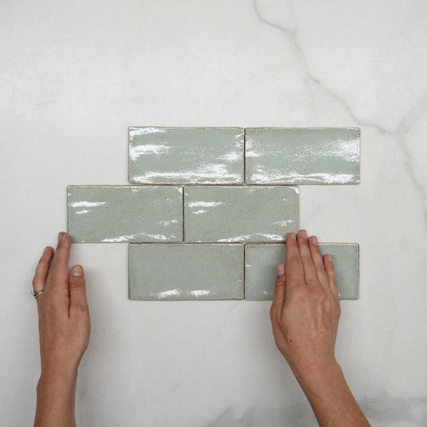 Pale Green Dianna Hand Made Subway Tile 75 x 150 x 9mm Spanish Ceramic | The Blue Space