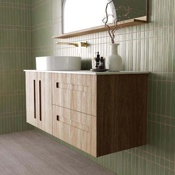 Marquis Gold 10 1200mm Wall Hung Vanity in Prime Oak side view - The Blue Space