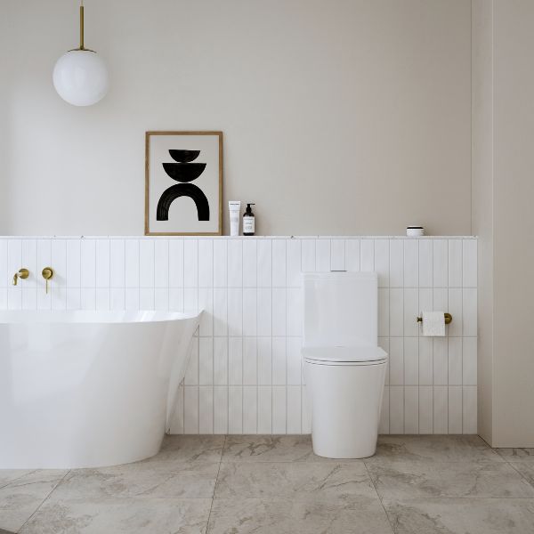 Indigo Cali II Back to Wall Toilet Suite in family-friendly bathroom design - The Blue Space