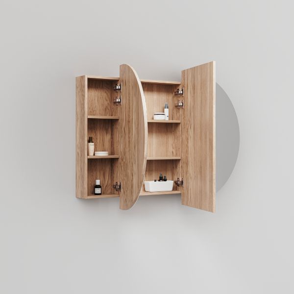 Ingrain Horizontal Pill 1500mm Shaving Cabinet Deep Etched Image doors open - The Blue Space