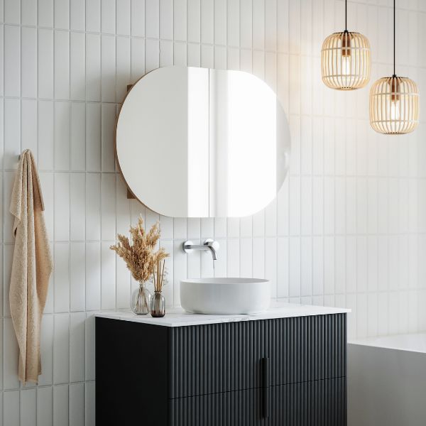 Ingrain Ash Pill Horizontal Shaving Cabinet 900mm IGHMC900 in Japandi bathroom at The Blue Space