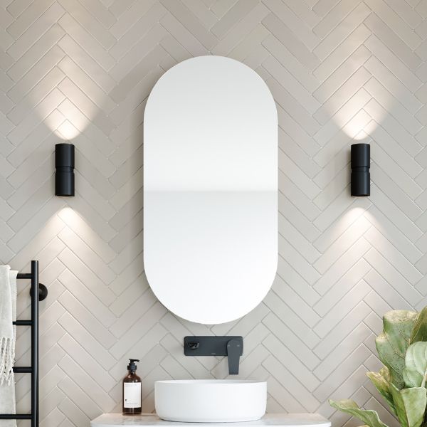 Ingrain Ash Woodgrain Pill Shaped Shaving Cabinet IGPMC450. Shop shaving cabinets online at The Blue Space
