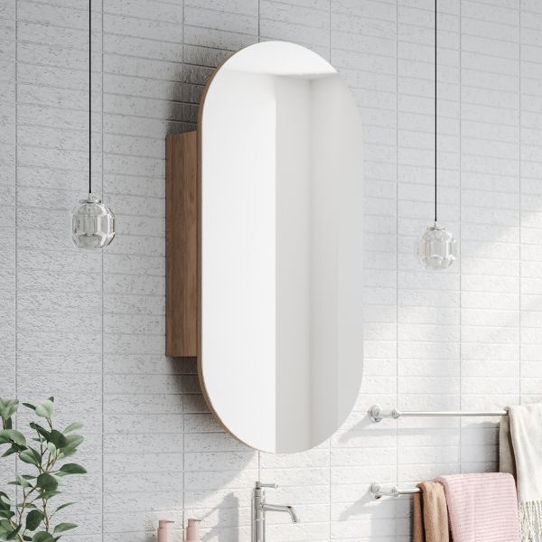 Ingrain Ash Woodgrain Pill Shaped Large Shaving Cabinet IGPMC500 side view. Shop shaving cabinets online at The Blue Space