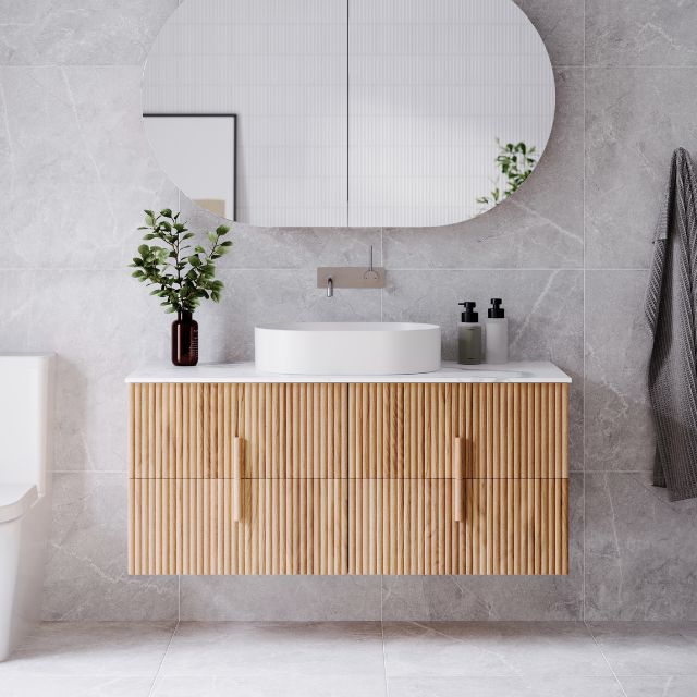 Ingrain Contoured Ash Wall Hung Vanity 1200 in Ash Timber Woodgrain