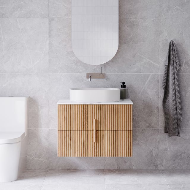 Ingrain Contoured Ash Wall Hung Vanity 750 in Ash Timber Woodgrain
