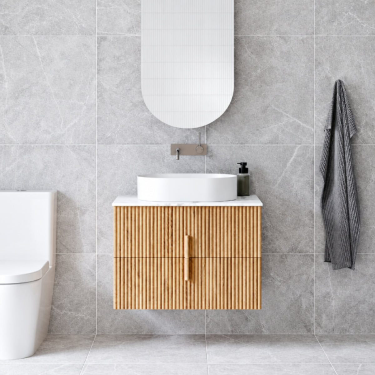 Ingrain Contoured Ash Wall Hung Vanity 750 Front New