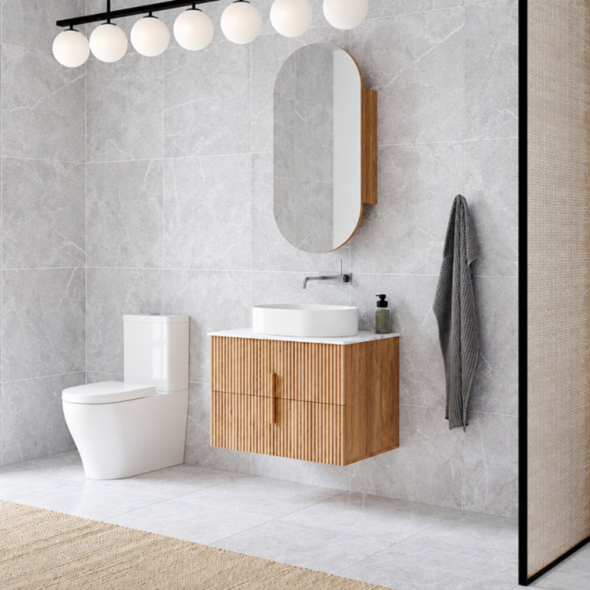 Ingrain Contoured Ash Wall Hung Vanity 750 Side New