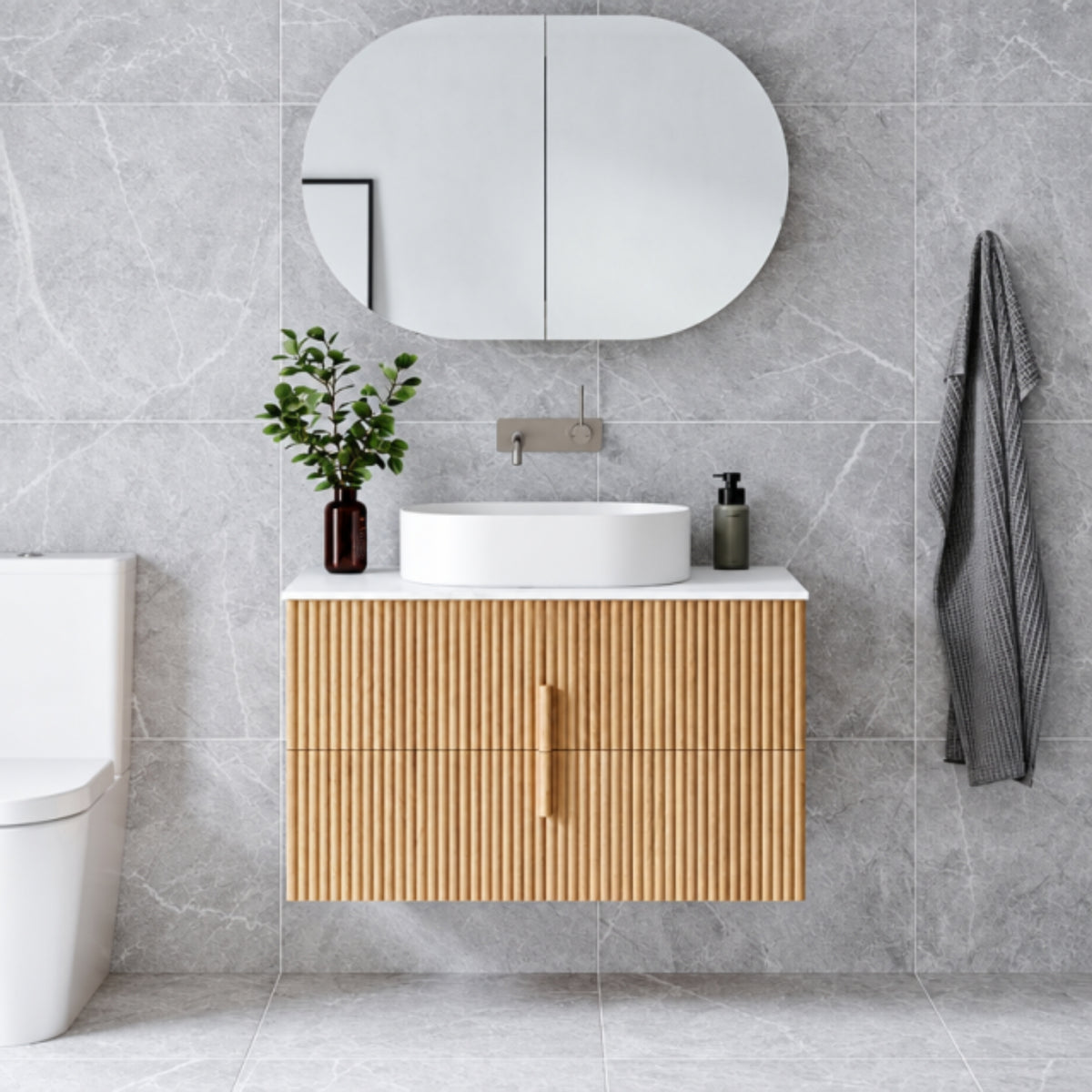 Ingrain Contoured Ash Wall Hung Vanity 900 Front New