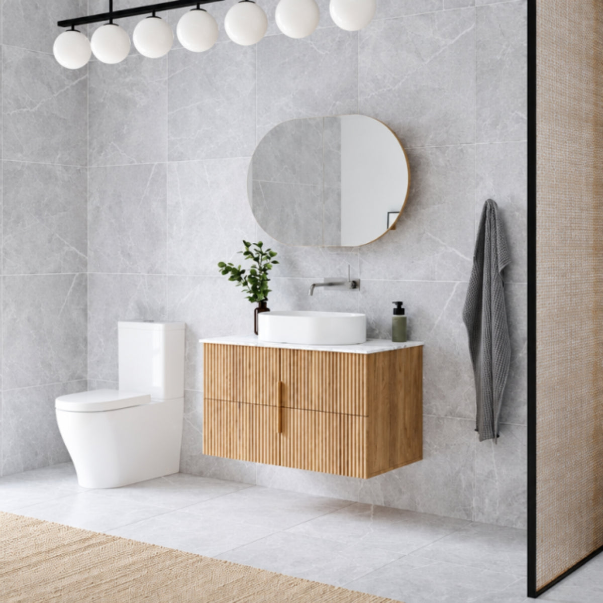 Ingrain Contoured Ash Wall Hung Vanity 900 Side New