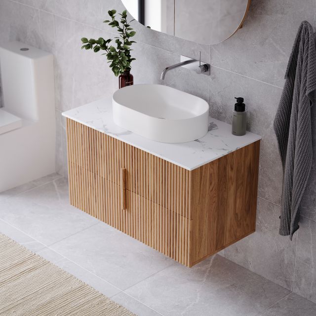 Ingrain Contoured Ash Wall Hung Vanity 900 in Ash Timber Woodgrain