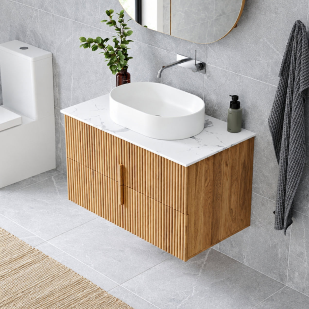 Ingrain Contoured Ash Wall Hung Vanity 900 Top New
