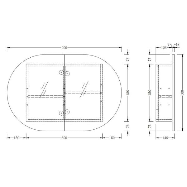 Ingrain Ash Horizontal Pill Shaving Cabinet 900mm, 1200mm & 1500mm