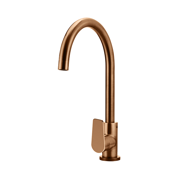 Meir Paddle Round Gooseneck Kitchen Sink Mixer Tap Lustre Bronze | The Blue Space