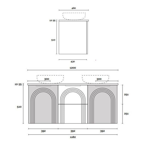 Marquis Arco Wall Hung Vanity with Caesarstone, Vasari or Dekton Top