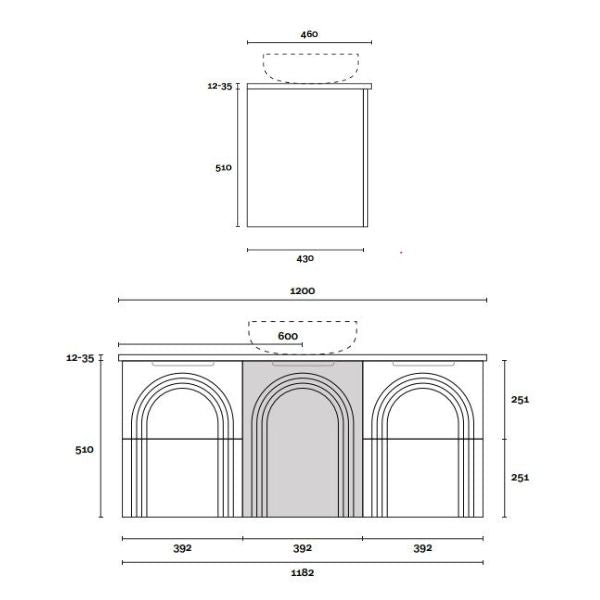 Marquis Arco Wall Hung Vanity with Caesarstone, Vasari or Dekton Top