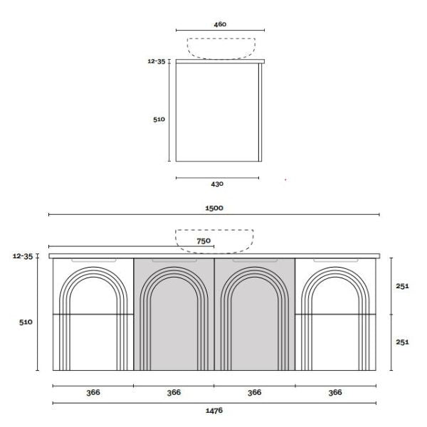 Marquis Arco Wall Hung Vanity with Caesarstone, Vasari or Dekton Top