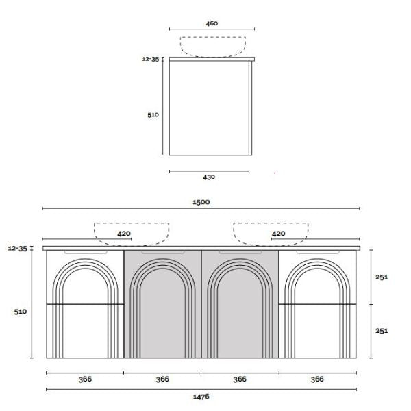 Marquis Arco Wall Hung Vanity with Caesarstone, Vasari or Dekton Top