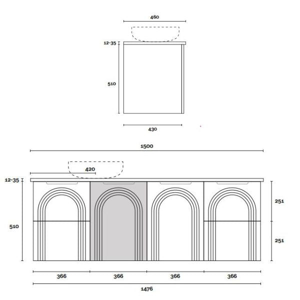 Marquis Arco Wall Hung Vanity with Caesarstone, Vasari or Dekton Top