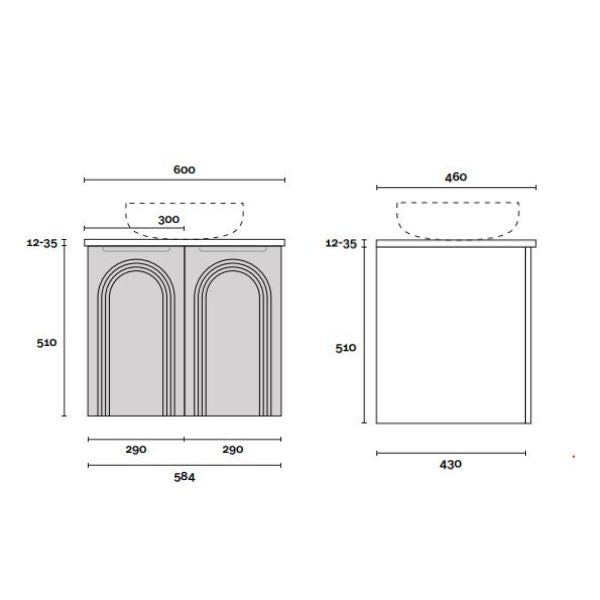 Marquis Arco Wall Hung Vanity with Caesarstone, Vasari or Dekton Top