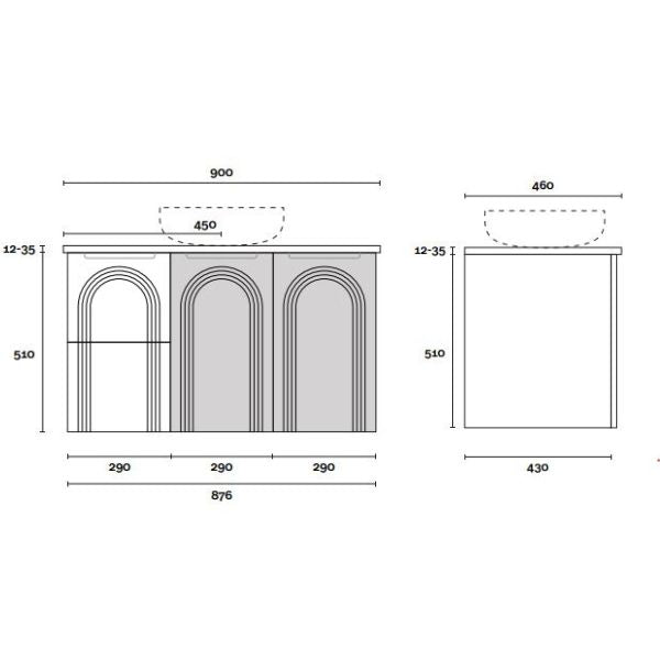 Marquis Arco Wall Hung Vanity with Caesarstone, Vasari or Dekton Top