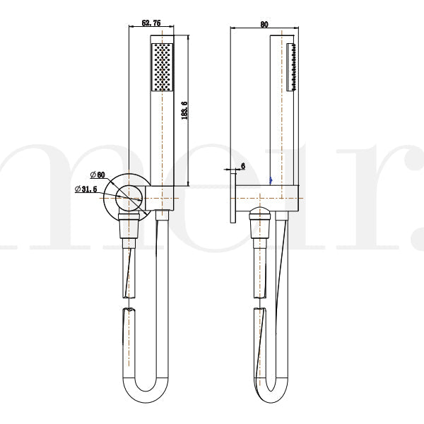 Technical Drawing - Meir Round Hand Shower on Bracket