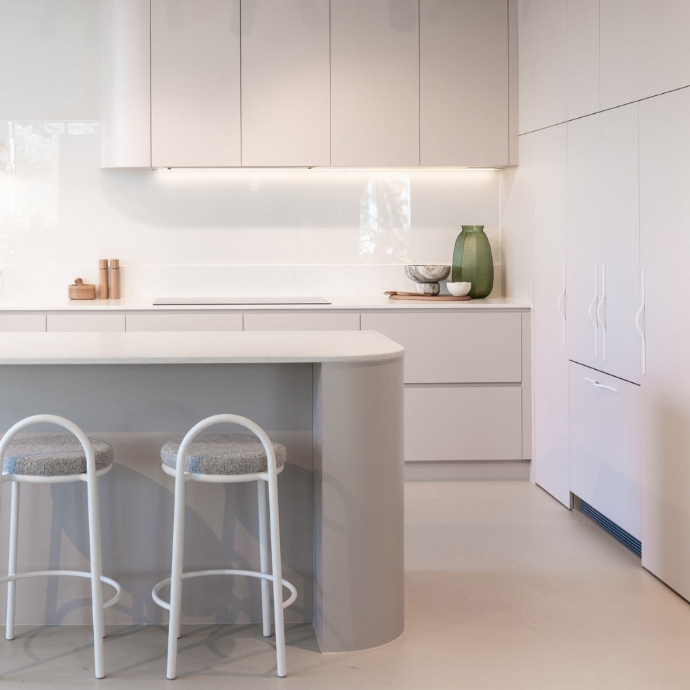 Momo Handles Brave Bow in White featured in designer kitchen - the Blue Space