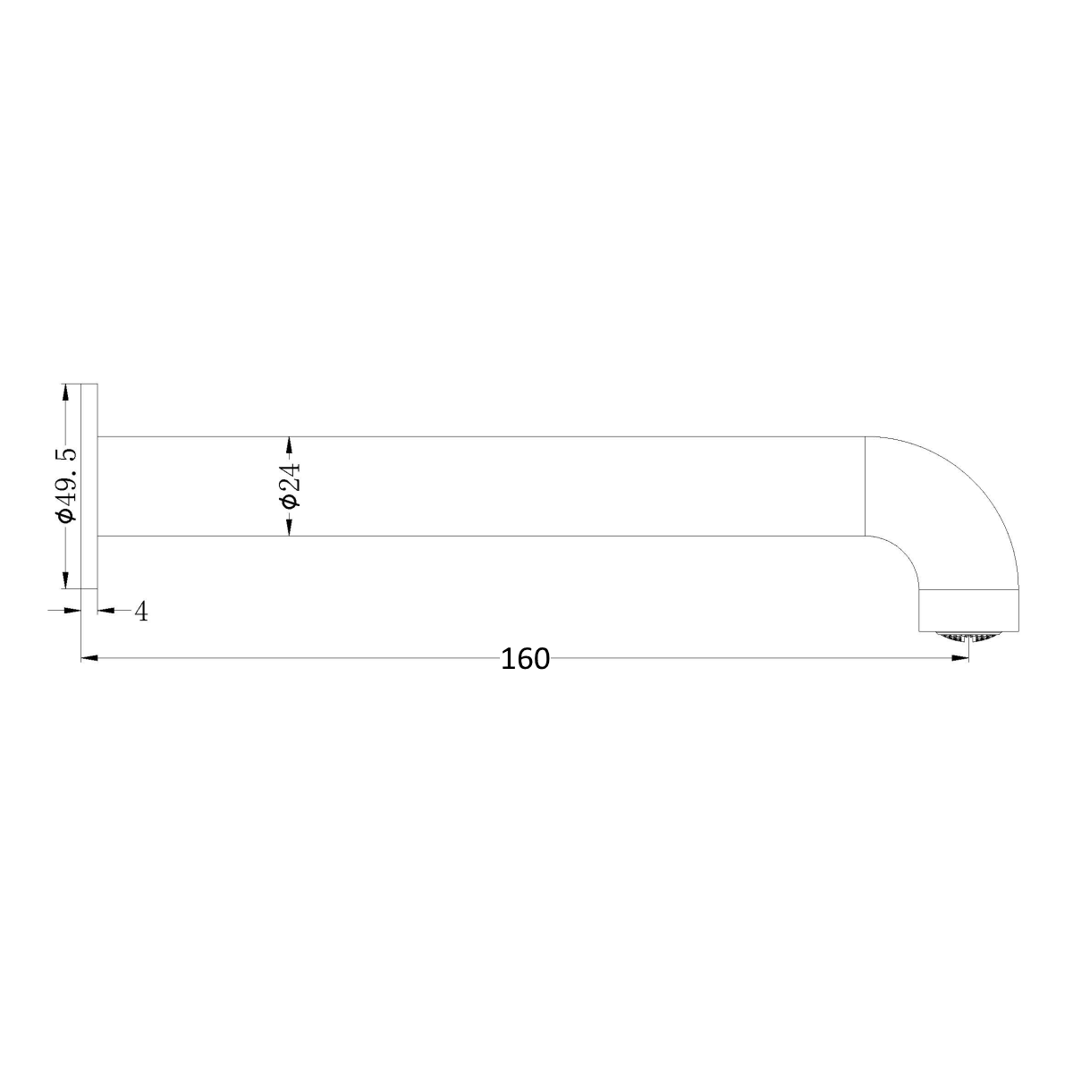 Technical Drawing: Nero Mecca Basin/Bath Spout Only 160mm Brushed Nickel