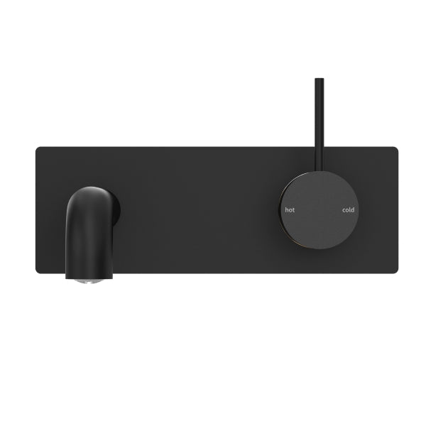 Nero Mecca Wall Basin Mixer Handle Up 230mm Spout Matte Black Front View | The Blue Space