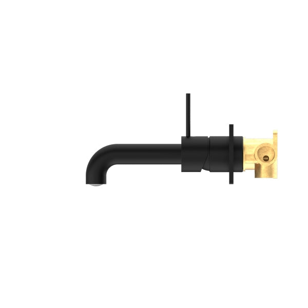 Nero Mecca Wall Basin Mixer Handle Up 185mm Spout Matte Black Side View | The Blue Space